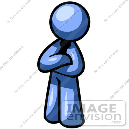 34483 Clip Art Graphic Of A Blue Guy Character Standing With His Arms