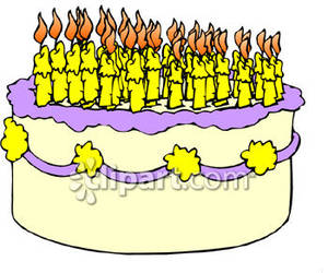 Birthday Cake With A Lot Of Candles   Royalty Free Clipart Picture