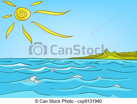Vector   Cartoon Nature Landscape Sea   Stock Illustration Royalty
