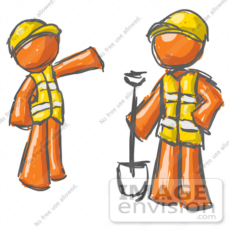 35740 Clip Art Graphic Of An Painted Orange Guy Character Instructing