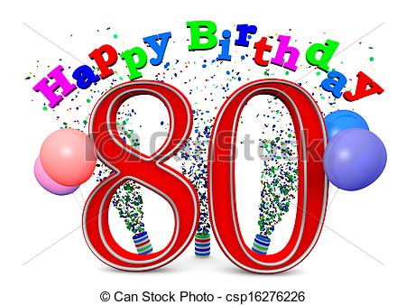 Clip Art Of Happy 80th Birthday   Happy Birthday With Ballons And The    
