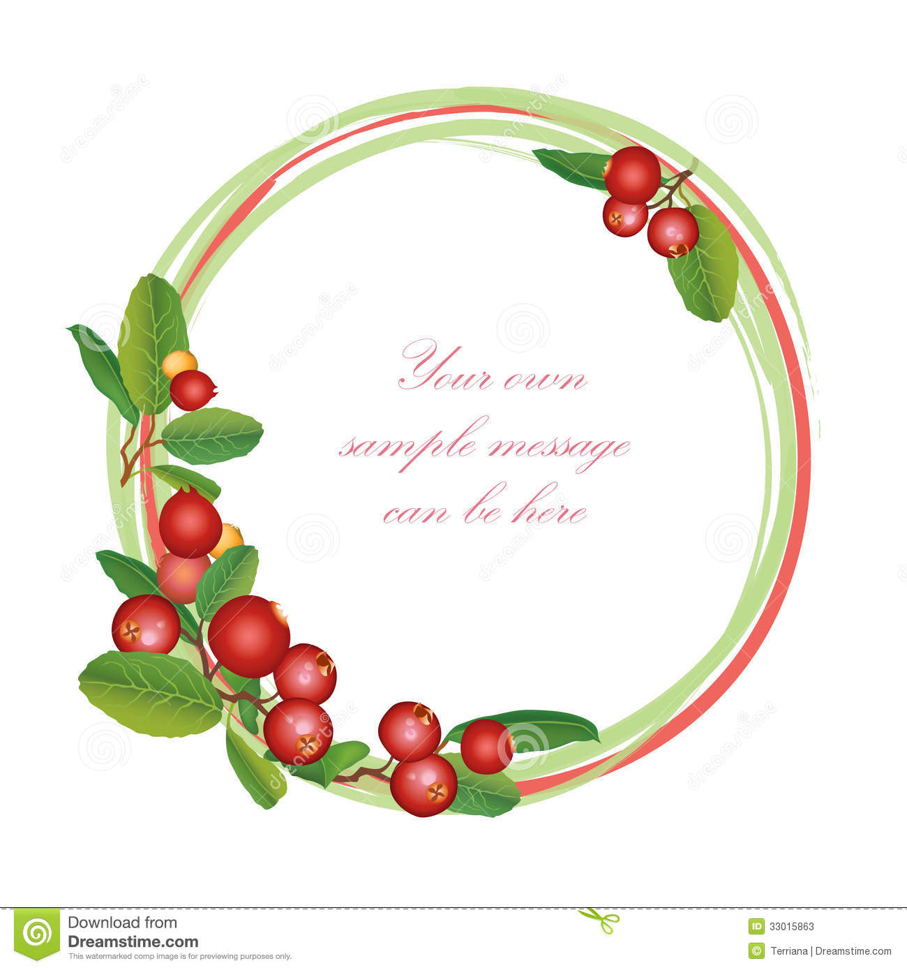 Cranberry Border  Berry Garland  Ripe Red Cranberries With Leaves    