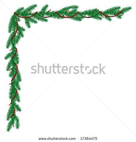 Garland Of Pine Boughs With Red Beads And Lights  Vector Version