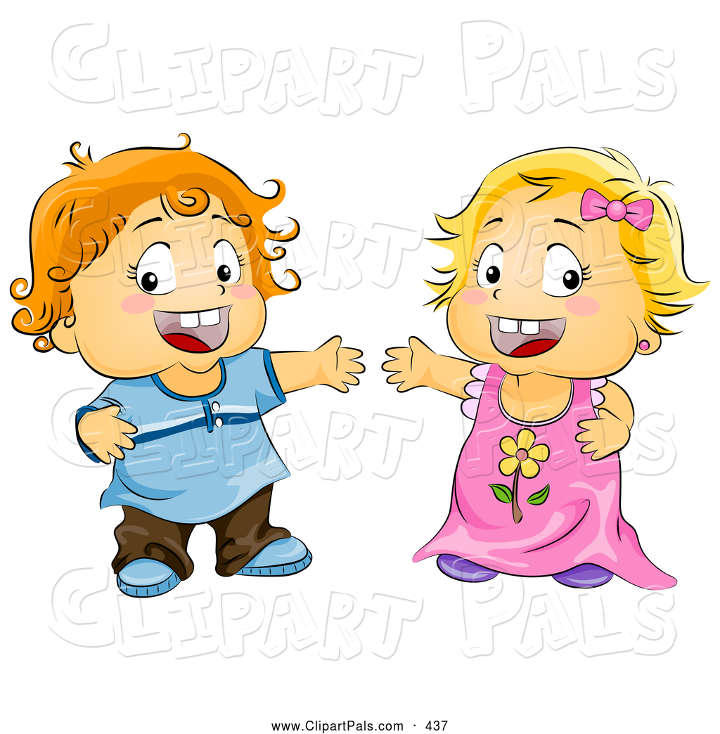 Larger Preview  Pal Clipart Of A Cute Toddler Boy And Girl With Open