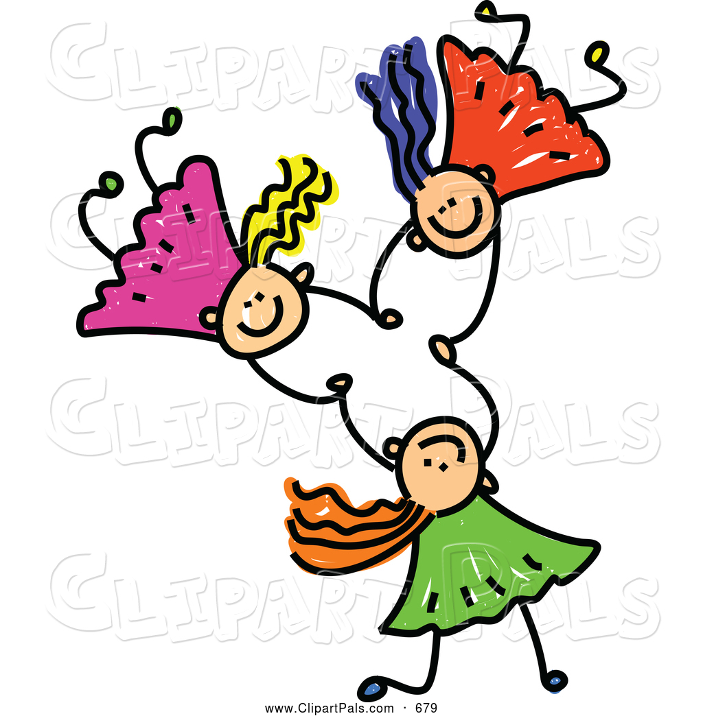 Pal Clipart Of A Childs Sketch Of Three Kids Holding Hands While    