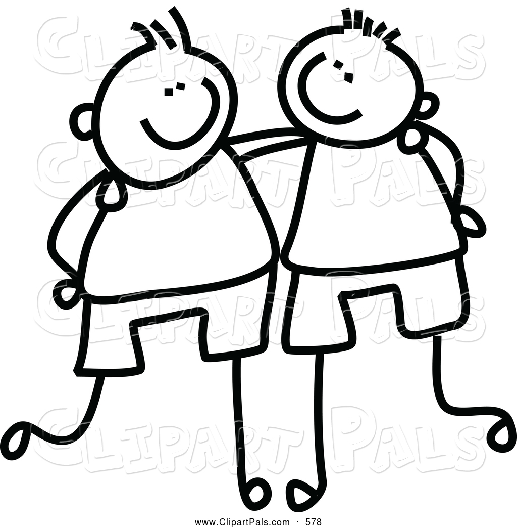Pal Clipart Of A Coloring Page Childs Sketch Of Black And White Boys