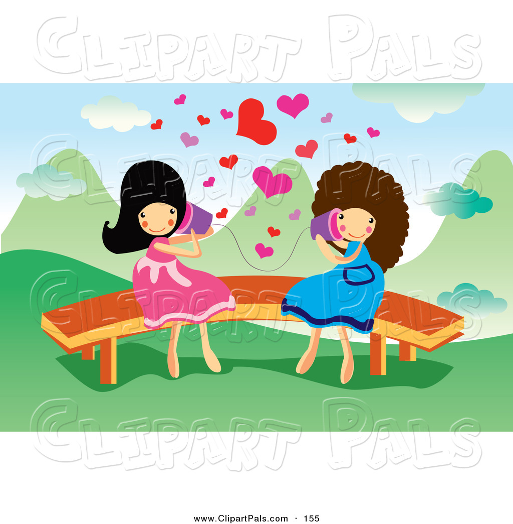 Pal Clipart Of A Couple Of Happy Girls Talking Through Cans By    