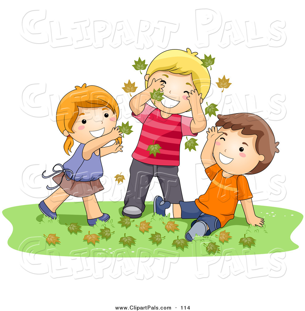 Pal Clipart Of A Girl And Two Boys Playing In Autumn Leaves On The
