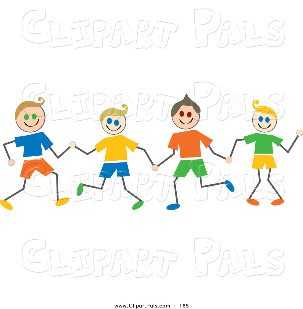 Pal Clipart Of Caucasian Stick Figure Boys Holding Hands By Prawny