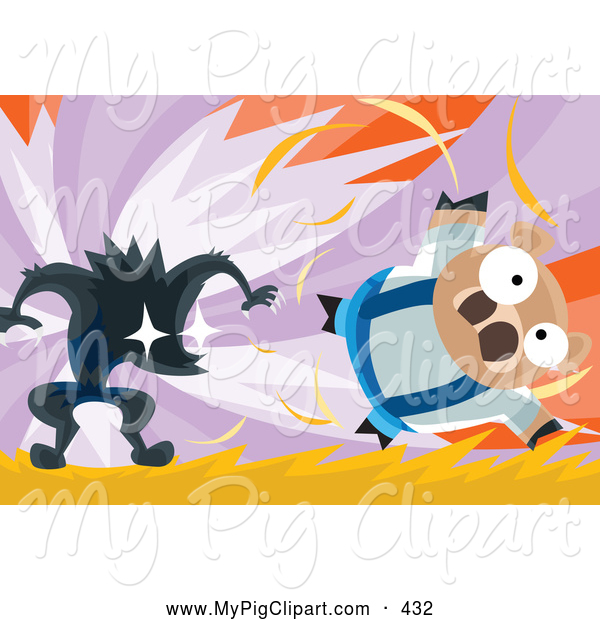 Swine Clipart Of The Big Bad Wolf Blowing Over A Brown Pig By