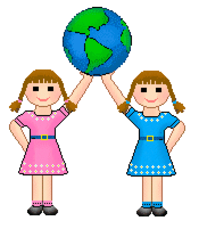     Twin Girls Holding Up A World Plus The Same Image With A Drop Shadow