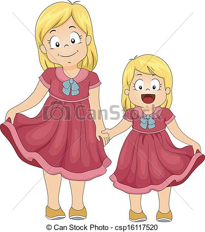 Vector Illustration Of Same Shirt Siblings   Illustration Of Female
