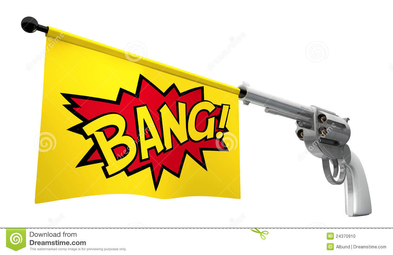 With A Flag Coming Out The Barrel That Says The Word Bang On It