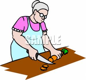 Woman Chopping Carrots   Royalty Free Clipart Picture