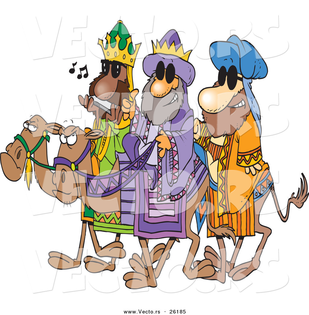 Cartoon Vector Of A 3 Wise Men Wearing Shades And Riding Camels By Ron    