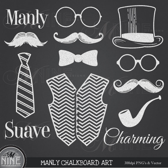 Chalkboard Clipart Manly Mustache Theme Clip Art Instant Download