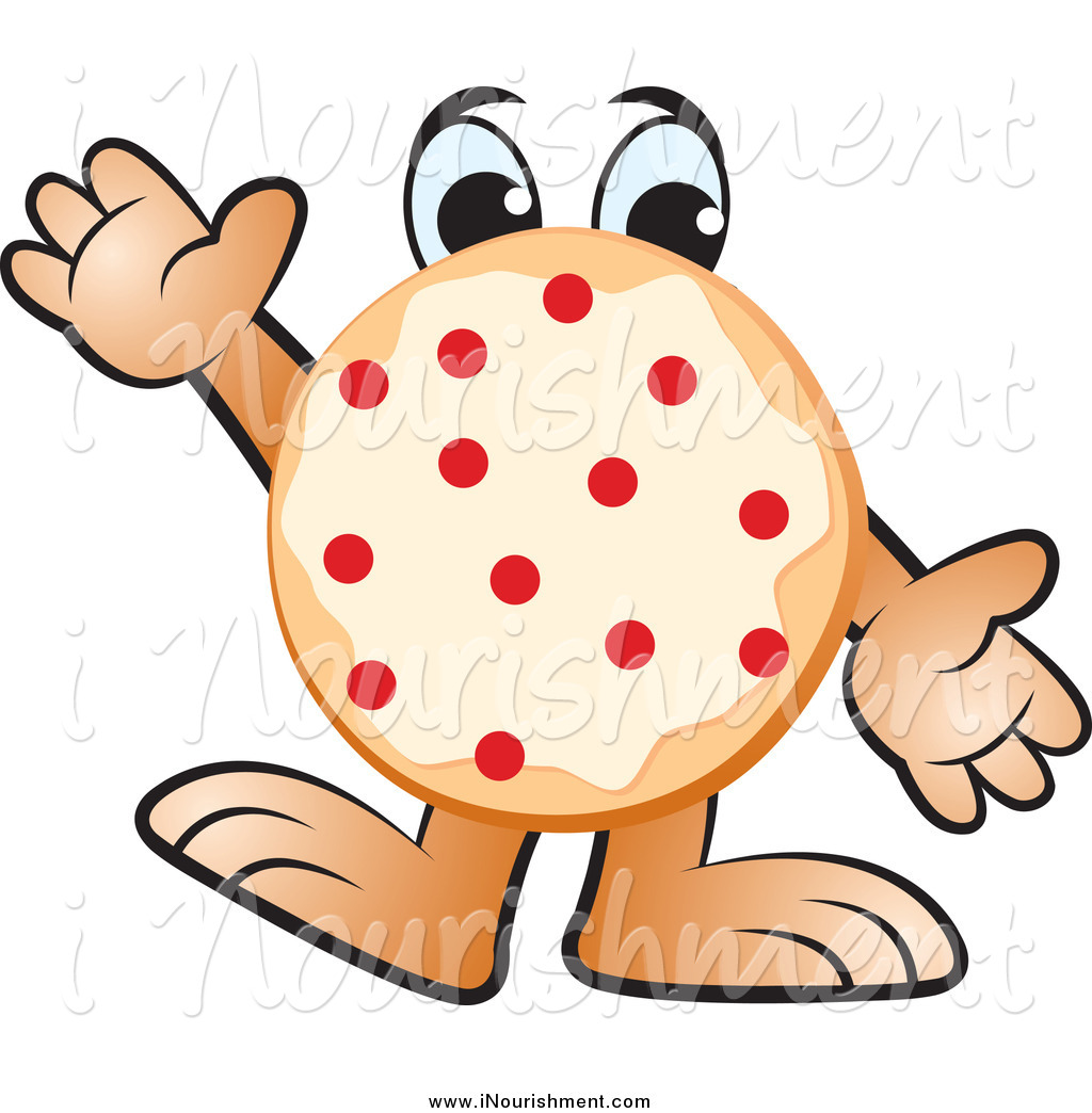 Clipart Of A Pepperoni Pizza Character Waving