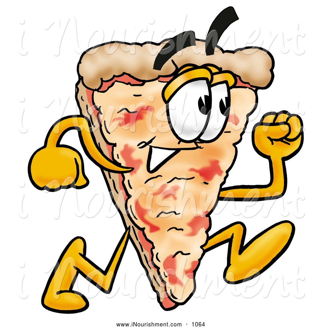 Clipart Of A Slice Of Pizza Mascot Cartoon Character Running By