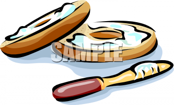Food Clipart Picture Of A Sliced Bagel With Cream Cheese Spead