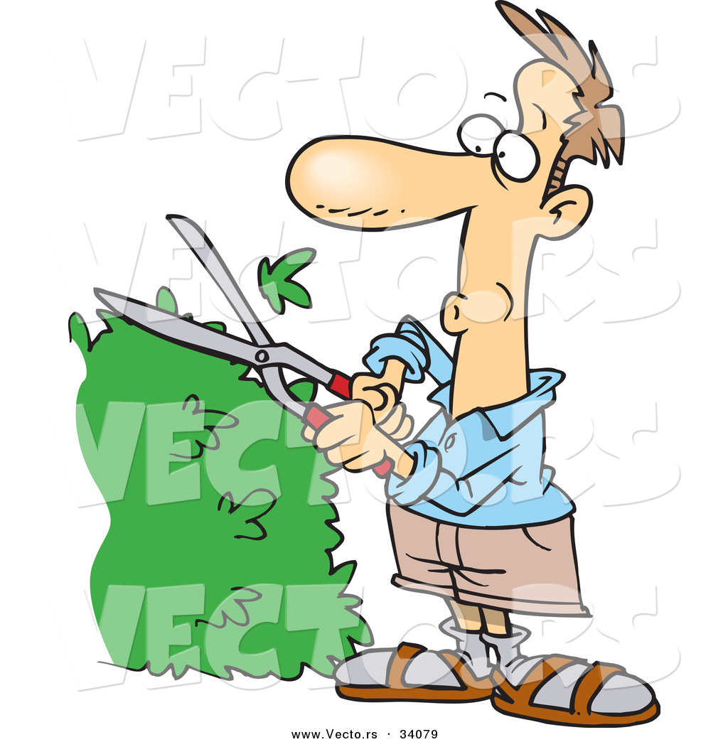 Hedge Clipart Vector Of A Whistling Cartoon Man Trimming Overgrown