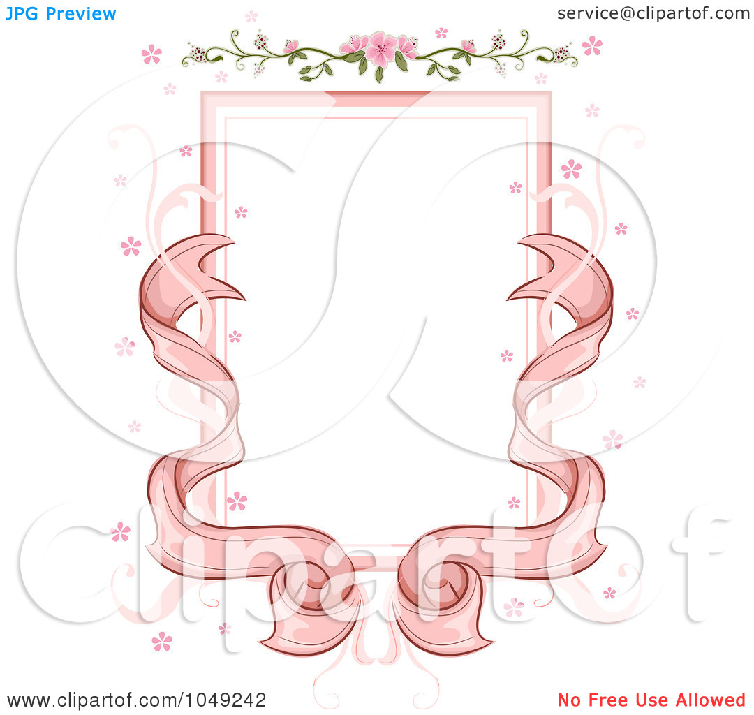 Rf  Clip Art Illustration Of A Pink Ribbon And Floral Wedding Frame