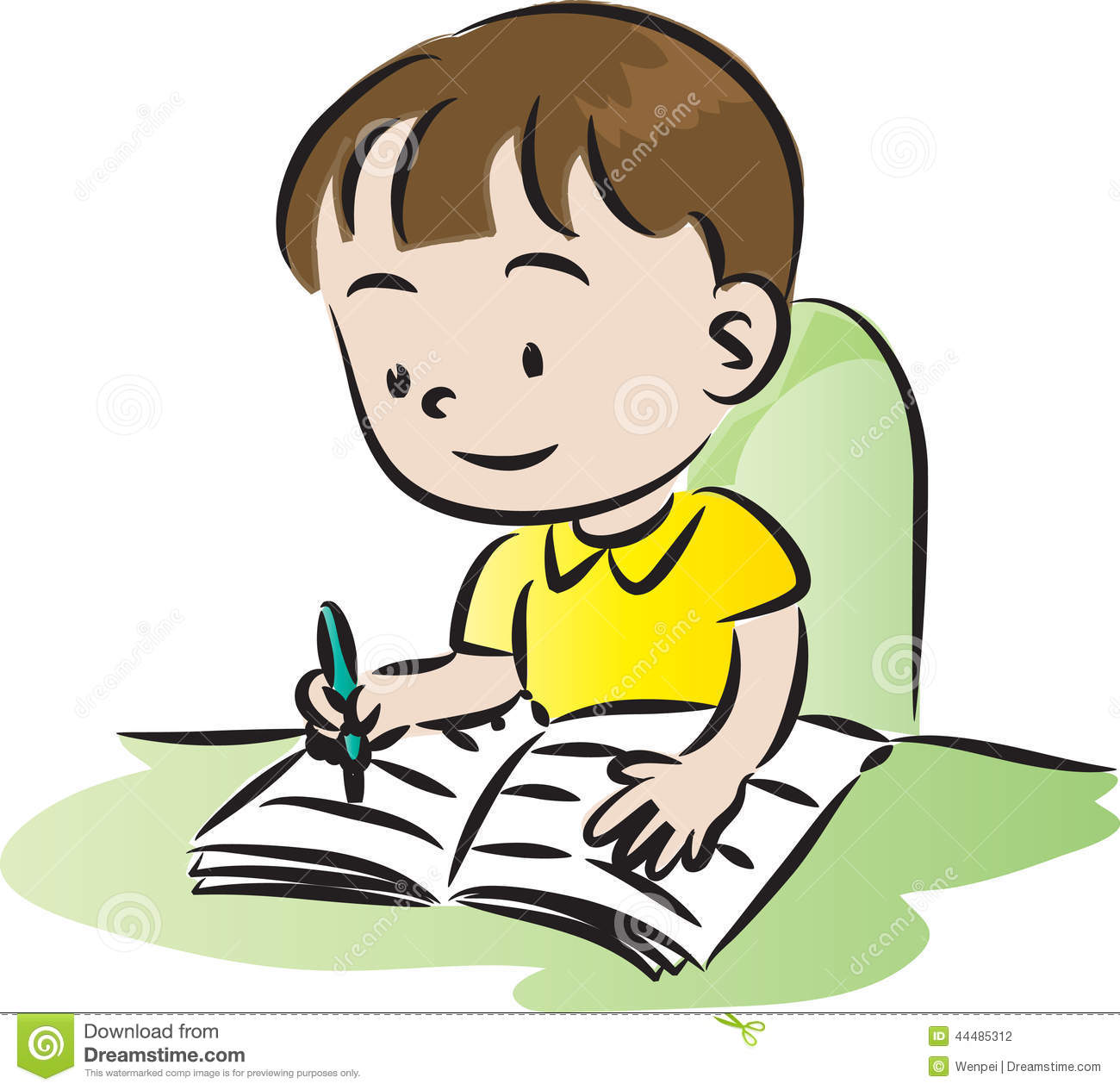 Vector Cute Cartoon Children Doing Homework With Happy Face 