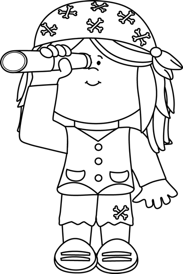 Black And White Girl Pirate Looking Through Telescope Clip Art   Black    