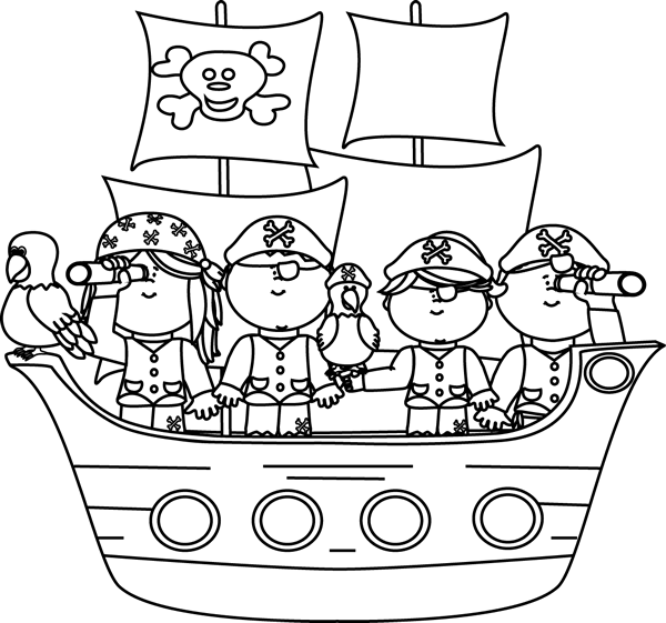 Black And White Pirates On A Pirate Ship Clip Art   Black And White