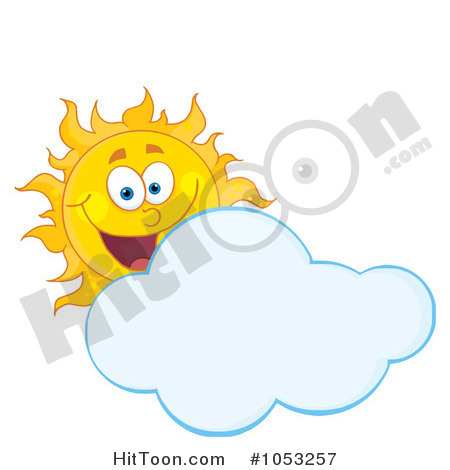 Clip Art Illustration Of A Happy Sun Smiling Behind A Cloud  1053257
