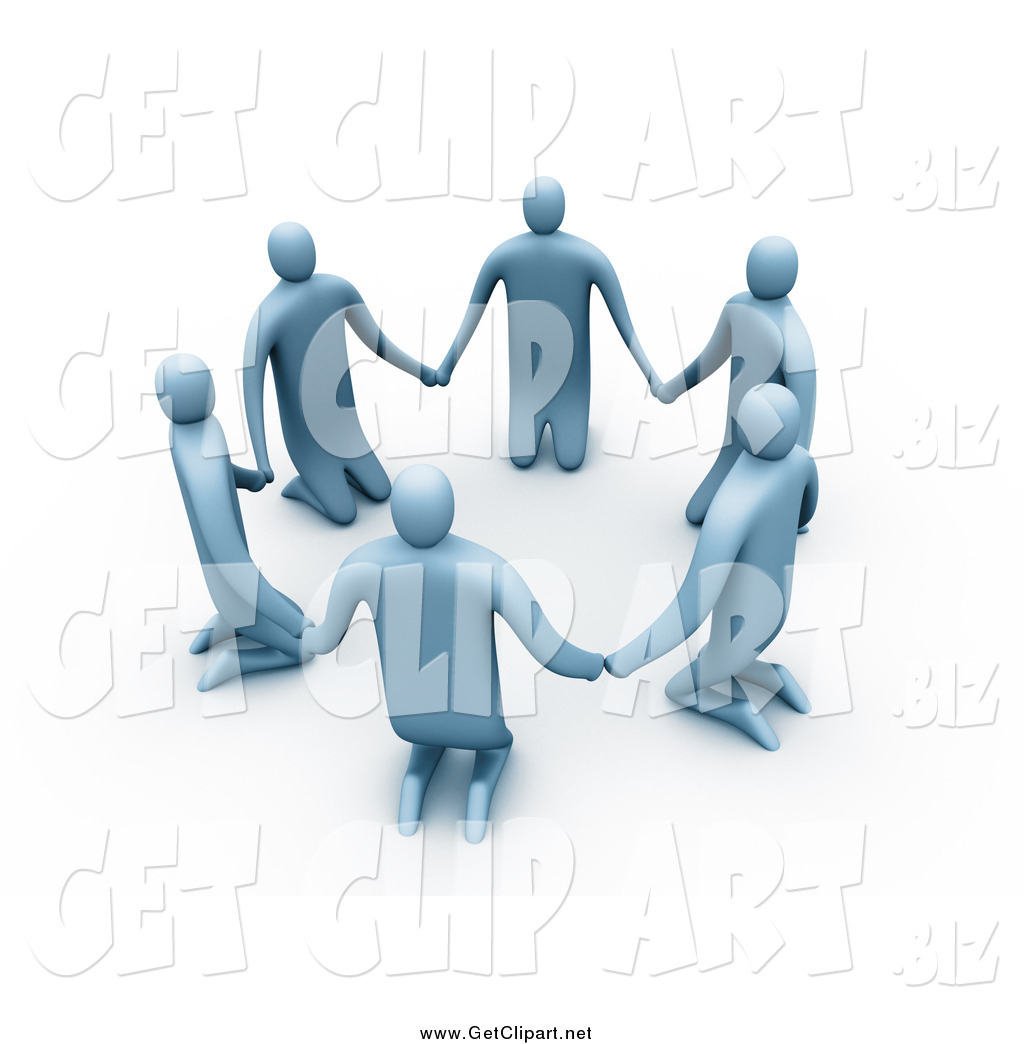     Clip Art Of A3d Blue People Kneeling And Holding Hands In A Unity