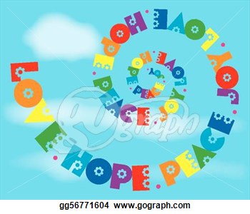 Clip Art Vector   A Fun Spiral Design Of  Love Hope Peace Joy  In