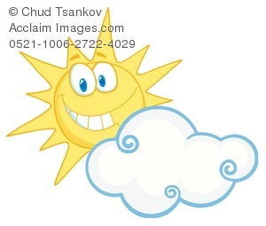Clipart Image Of A Smiling Sun Behind A White Cloud   Acclaim Stock