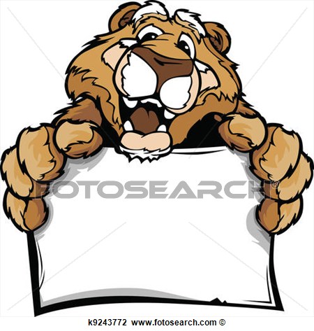 Clipart Of Cartoon Vector Image Of A Happy Cute Cougar Mascot Holding