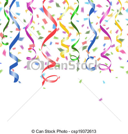 Colorful Falling Paper Confetti And Twirled Party Streamers On A White