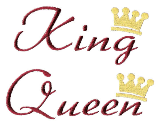 King And Queen Machine Embroidery Design Text With Crowns