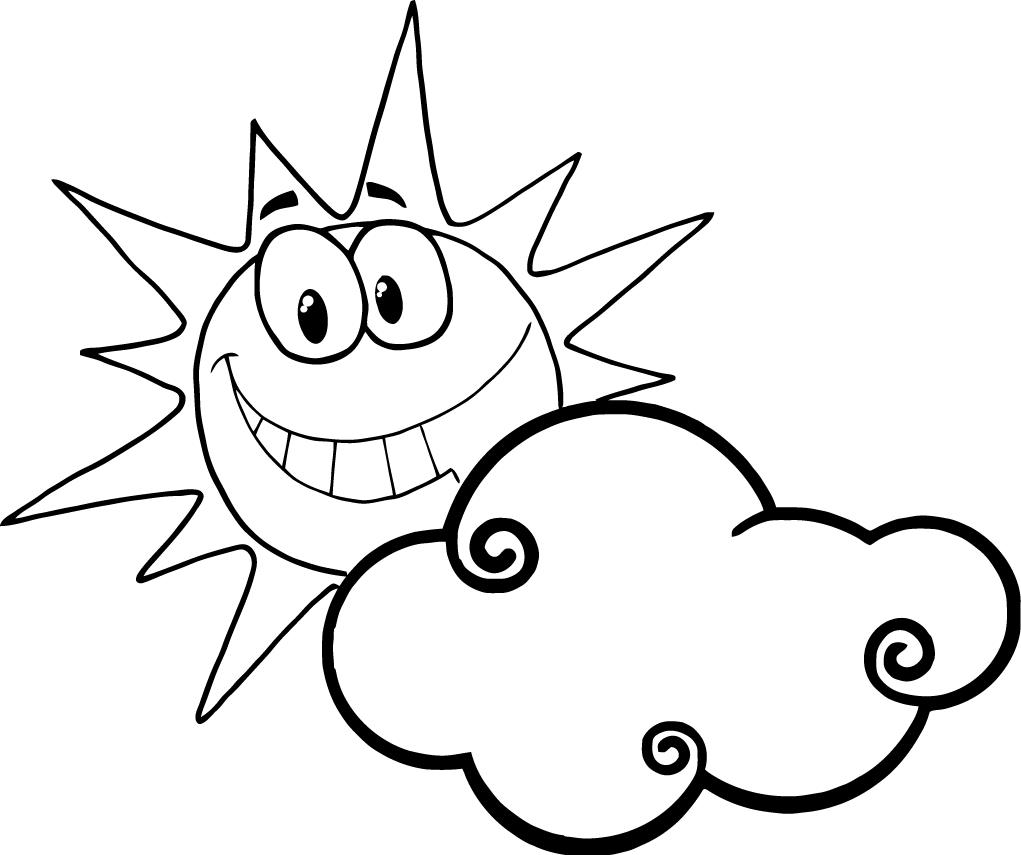 Page Of Cartoon Character Smiling Sun Behind The Cloud For Kids