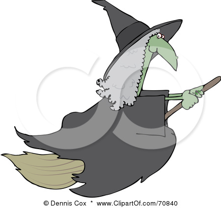 Rf  Clipart Illustration Of A Green Warty Flying Witch With Gray Hair
