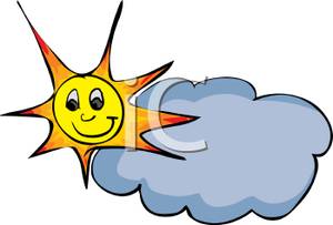 Smiling Sun And A Gray Cloud   Royalty Free Clipart Picture