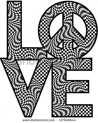 The Word Love With Peace Symbol In A Black And White Checkered Pattern