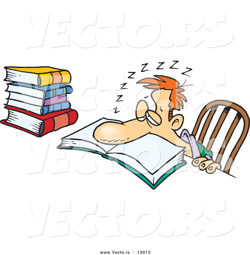 Vector Of A Tired Cartoon Student Sleeping Over School Book By Ron