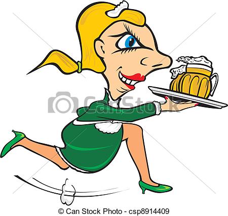 Vector   Quick Waitress   Serve The Beer   Stock Illustration Royalty