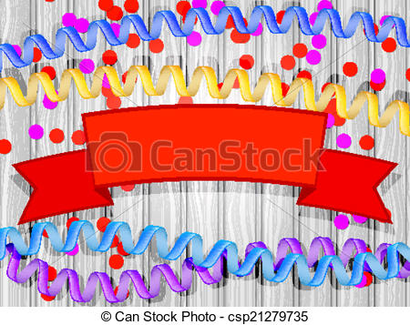 Vector   Set Confetti Streamers Ribbon Header On A Wooden Background