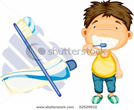     Boy Brushing Teeth Wth Toothbrush And Toothpaste   Vector Clipart