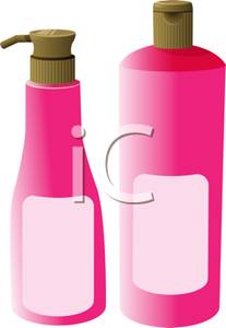 Clip Art Image  A Pink Bottle Of Soap Next To A Shampoo Bottle