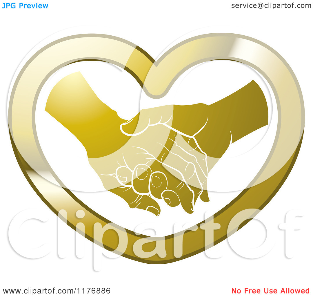 Clipart Of A Gold Young Hand Holding A Senior Hand In A Heart