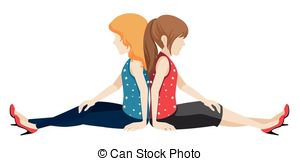 Faceless Girls Sitting Back To Back On A White Background