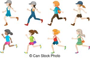 Faceless Young Girls Running On A White Background