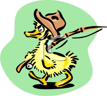 Fuzzy Duck Going Fishing   Royalty Free Clip Art Picture
