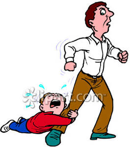     His Dad S Leg To Keep Him From Leaving   Royalty Free Clipart Picture