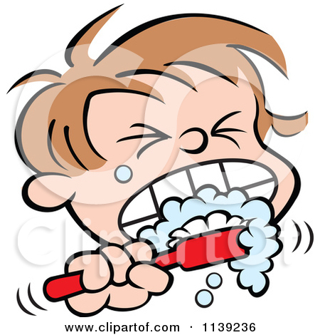 Of A Boy Aggressively Brushing His Teeth   Royalty Free Vector Clipart    